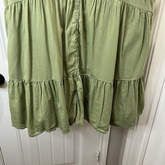 Lauren Conrad Green Sleeveless Button Tiered Dress Lined Womens Size XL Boho - Picture 3 of 11